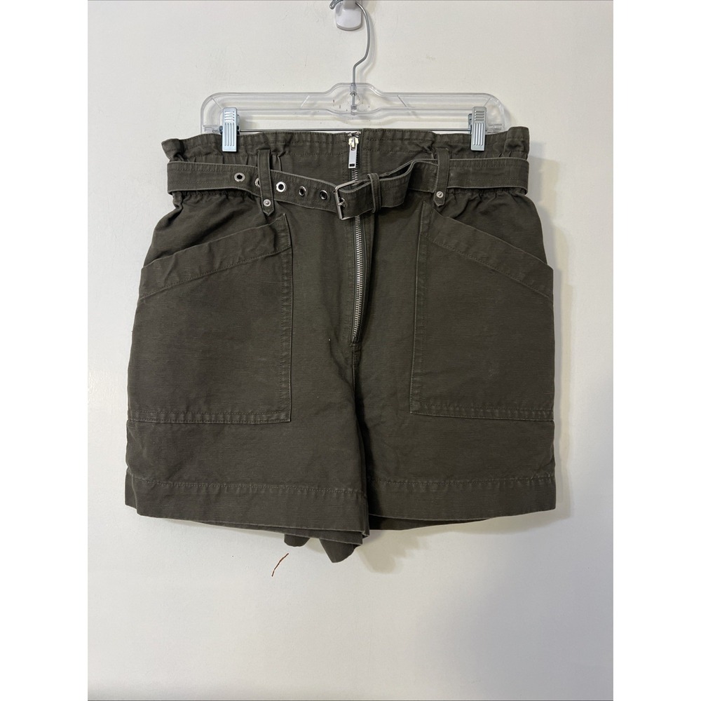 Banana Republic Belted Women's Short Size 10 Cotton Olive Green PaperBag Boho